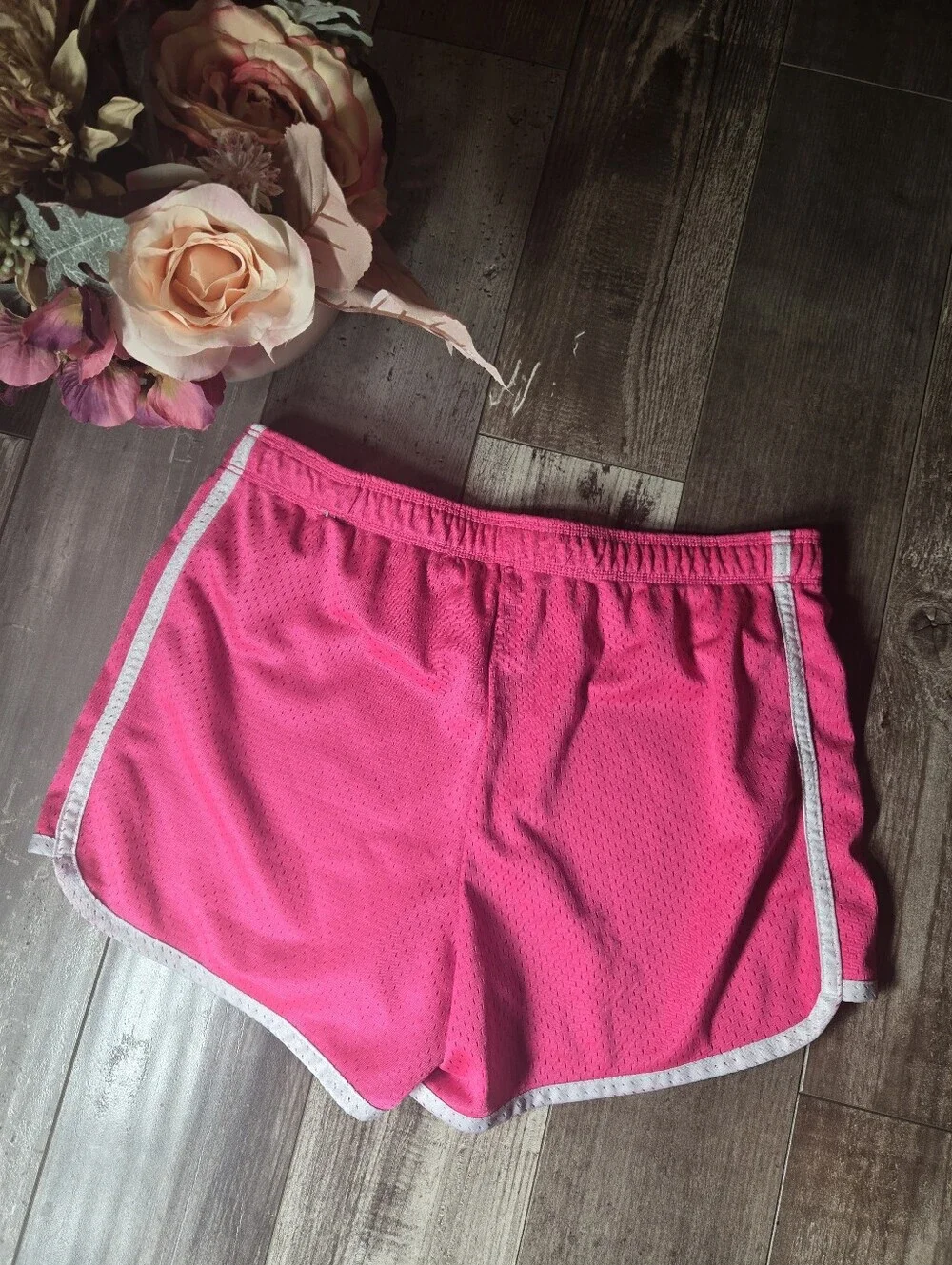 Justice Girls Pink Athletic Mesh Shorts with White Contrast Trim Size 16